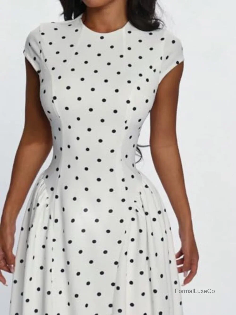 TELUPDI Womens Polka Dot Corset Maxi Dress Pleated A Line Formal Party